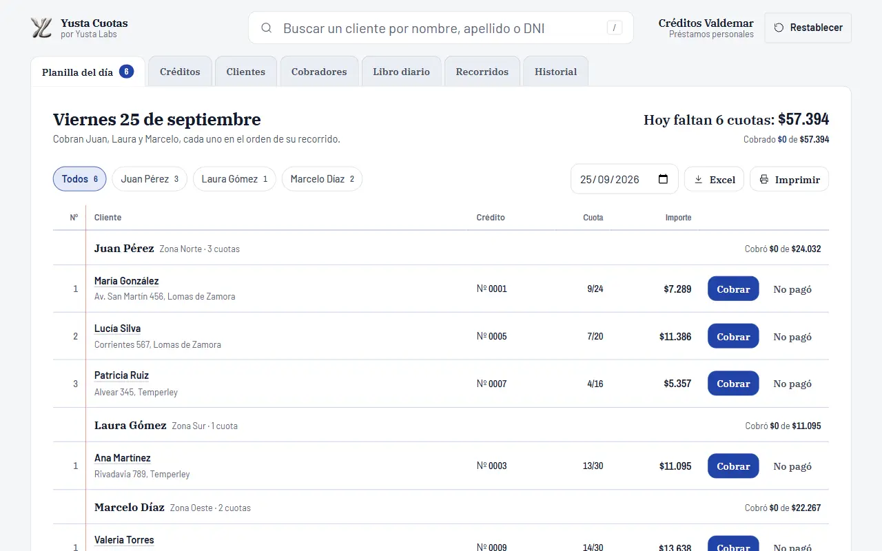 A screen from the Yusta Cuotas demo