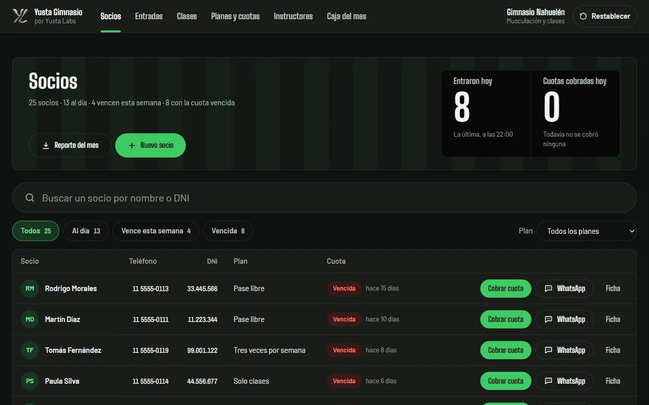 A screen from the Yusta Gimnasio demo