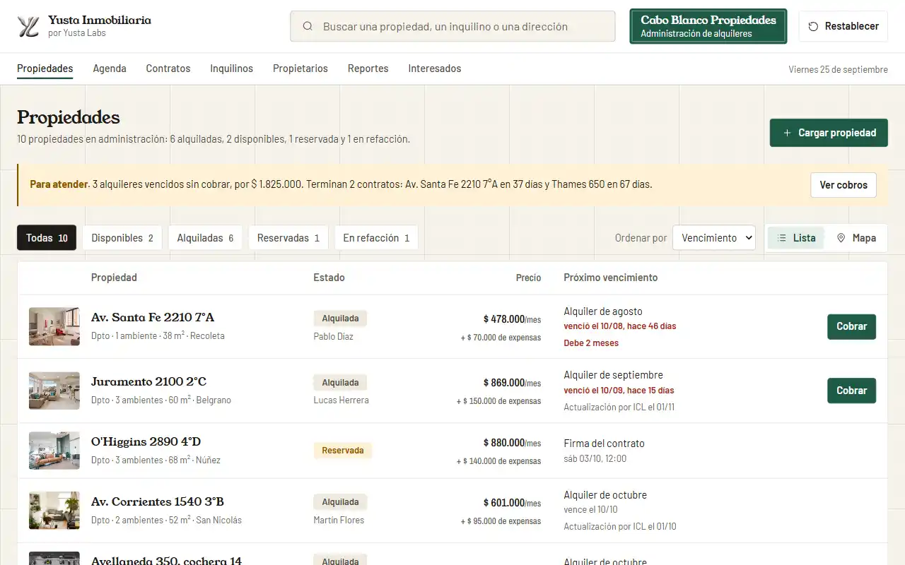 A screen from the Yusta Inmobiliaria demo