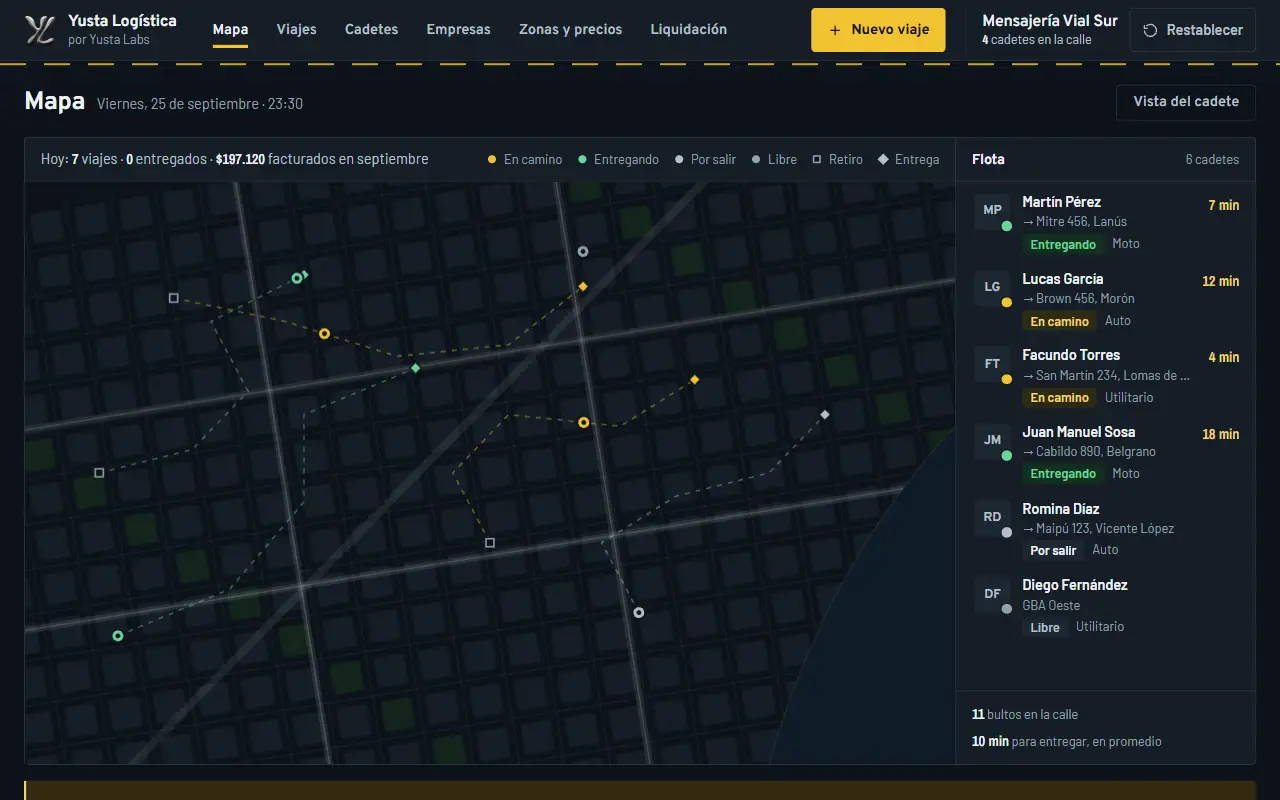 A screen from the Yusta Logística demo
