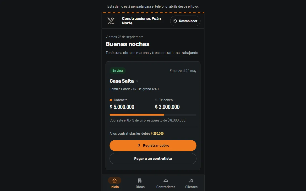 A screen from the Yusta Obras demo