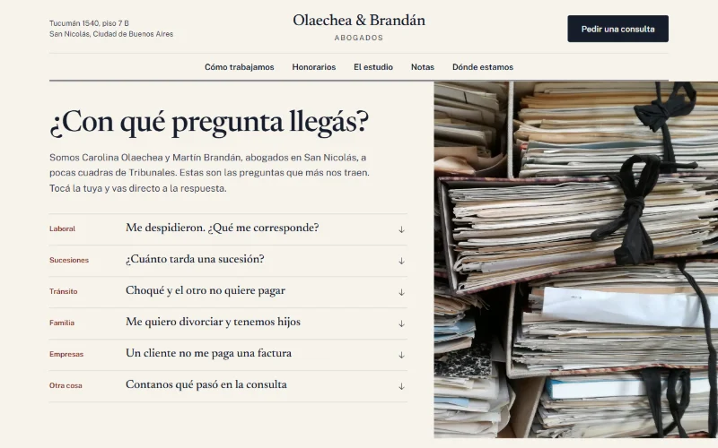 The Estudio Olaechea & Brandán page, as it looks when you open it
