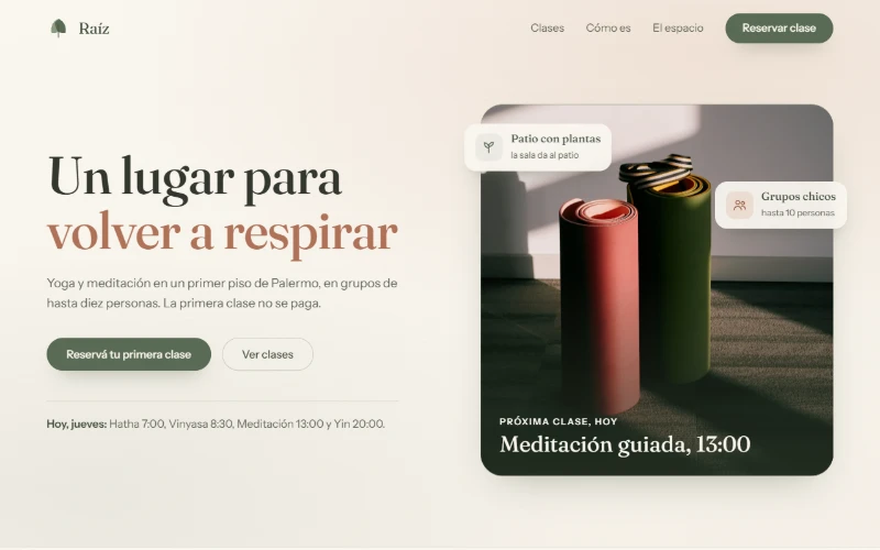 The Raíz page, as it looks when you open it